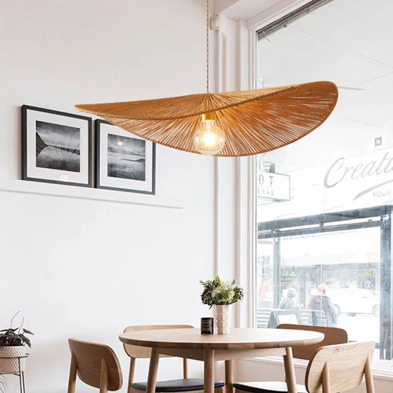suspension en rotin tissé style asiatique pour éclairage intérieur - vue 5 sur 8