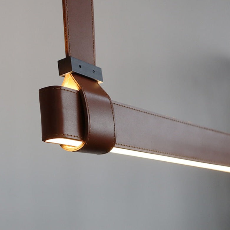 Minimalist modern LED chandelier in Crosby leather