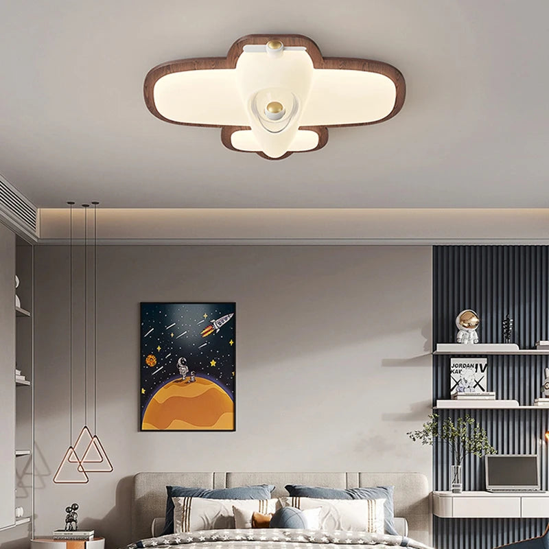plafonnier avion en bois pour chambre d'enfant décoration lumineuse - vue 3 sur 12