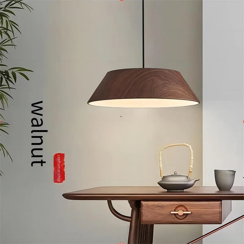 Nordique imple noyer Grain couleur bois Grain LED lustre japonais salle à manger barre lampe Wabi Sabi Art café table suspension