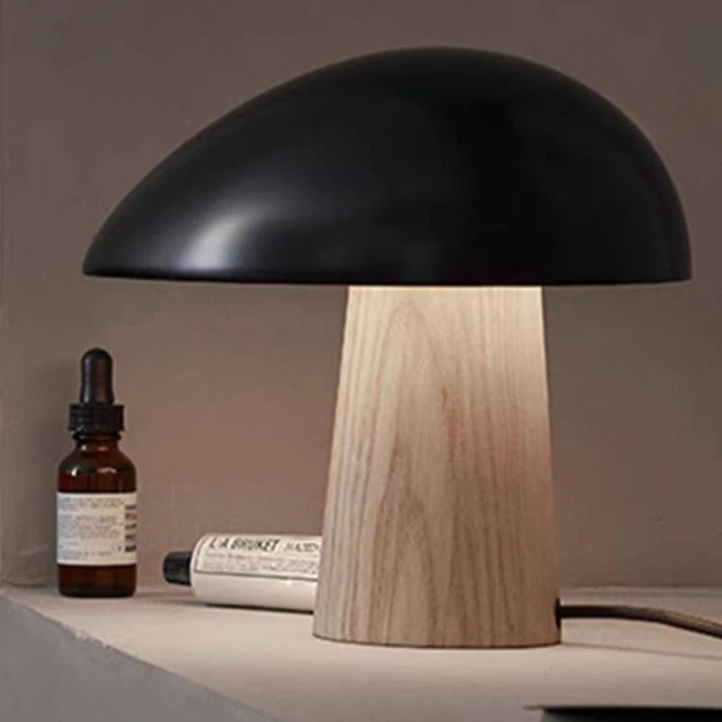 lampe de table champignon en bois design nordique éclairage décoratif - vue 6 sur 8