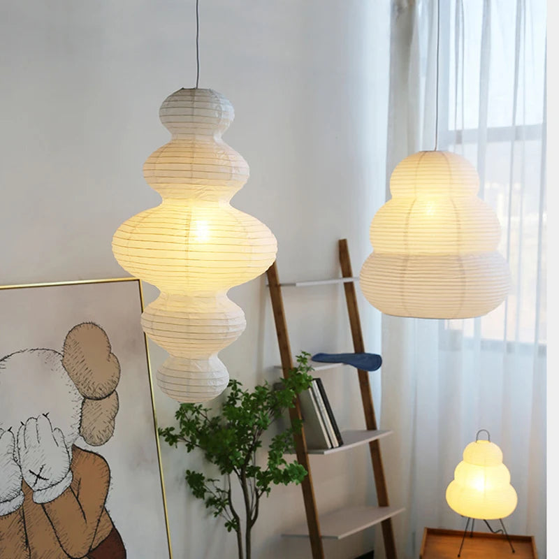 Nordique Wabi Sabi vent papier de riz suspension LED lumières salon chambre coin lustre Duplex Loft décor à la maison lampe de chevet