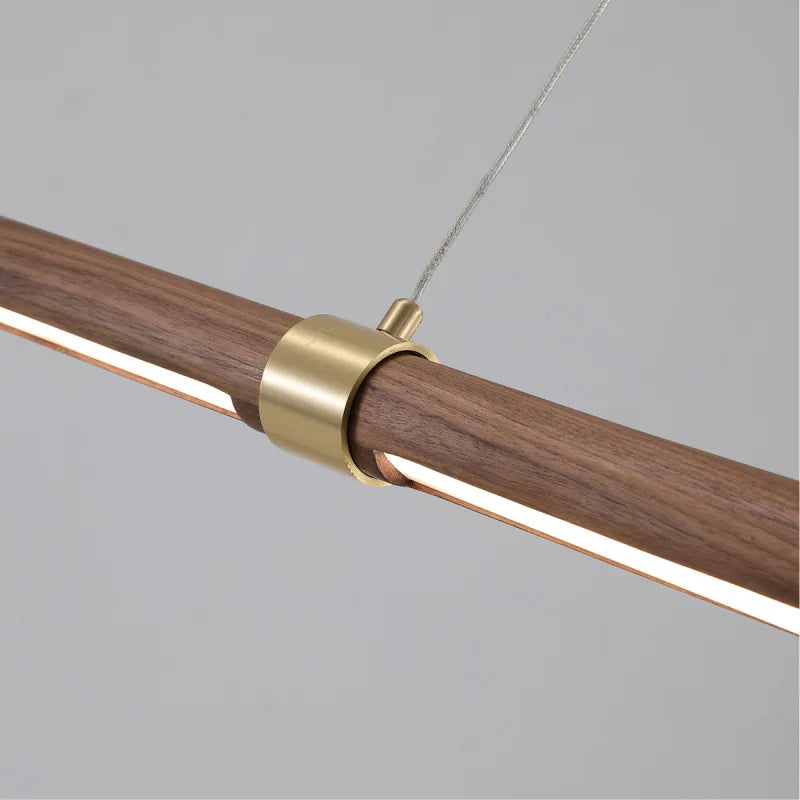 suspension LED minimaliste imitation bois métal hauteur réglable - vue 6 sur 9