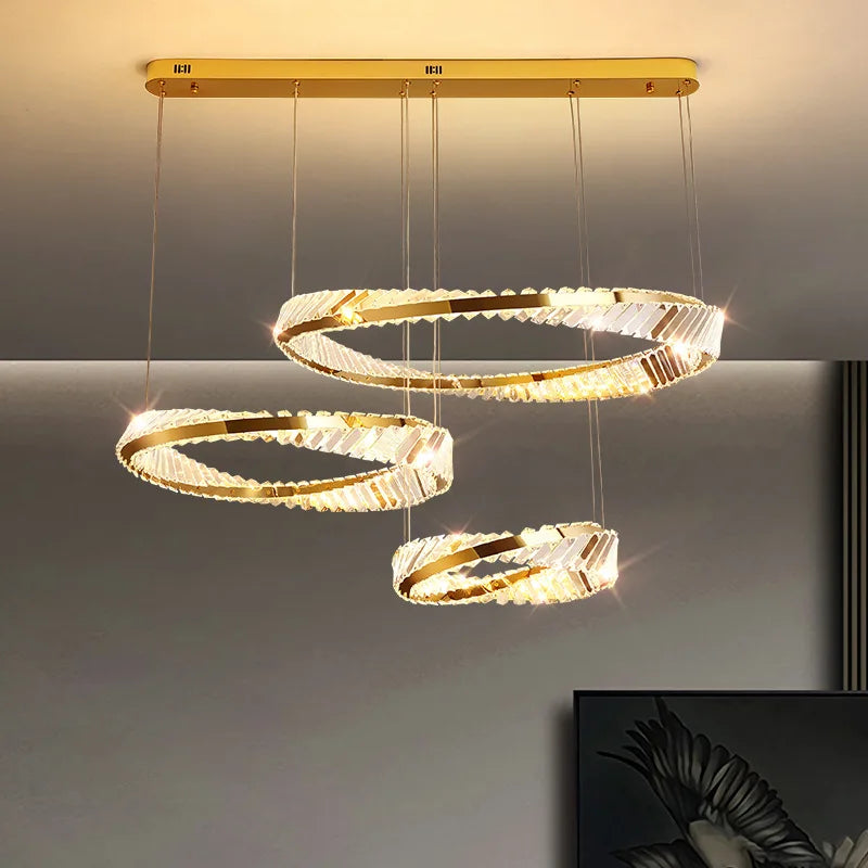 suspension led doré design moderne avec cristal élégant - vue 5 sur 14