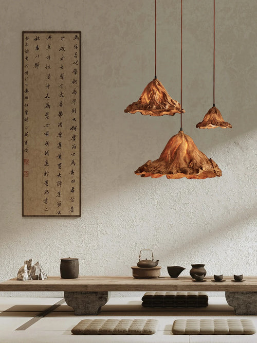suspension lotus en résine style wabi-sabi zen vintage pour intérieur - vue 3 sur 19