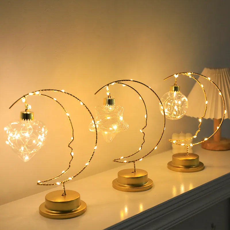 Lampe LED fer lune étoiles enfants - vue 2 sur 9