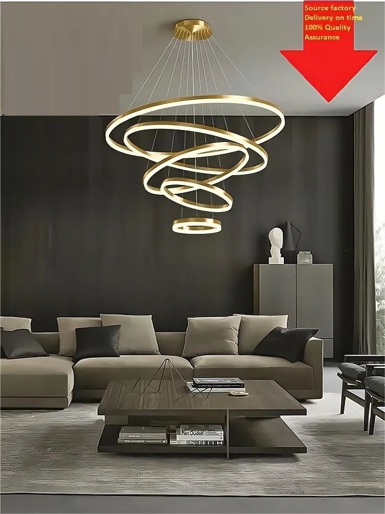 Moderne Led anneaux suspension lampe cercle plafond suspendu lustre pour chalet salon salle à manger escalier maison luminaire