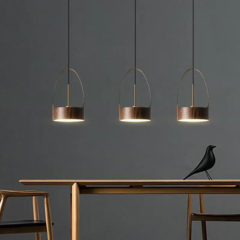 lustre moderne imitation grain de bois style nordique led suspension - vue 6 sur 8