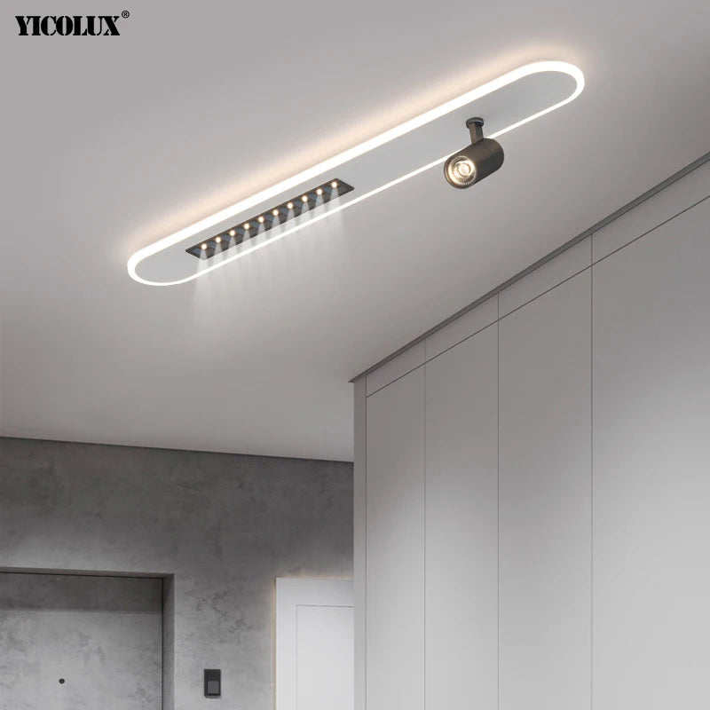 Plafonnier moderne led avec spots gradation simple longue maison intérieur - vue 7 sur 14