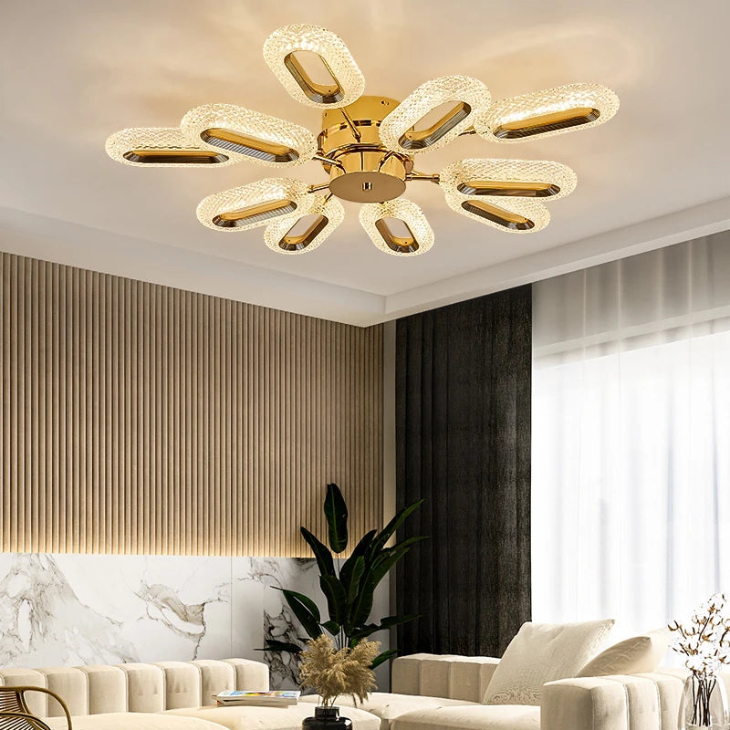 SANDYHA Post-moderne LED Lustre En Cristal Fleur Plafond Salon Salle À Manger Villa Étude Balcon Couloir Décoration De La Maison Lampes