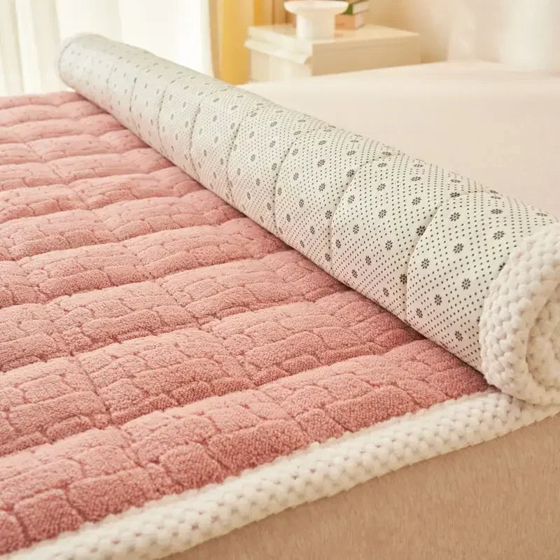 surmatelas en velours épais et chaud pliable antidérapant pour lit