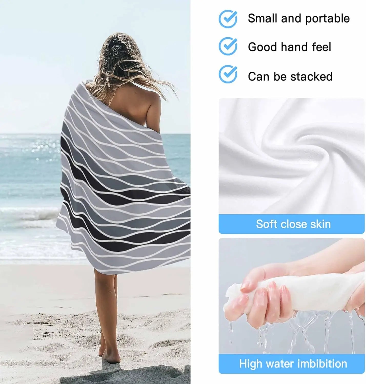 Serviette de plage motif vagues abstraites style marocain - vue 5 sur 6