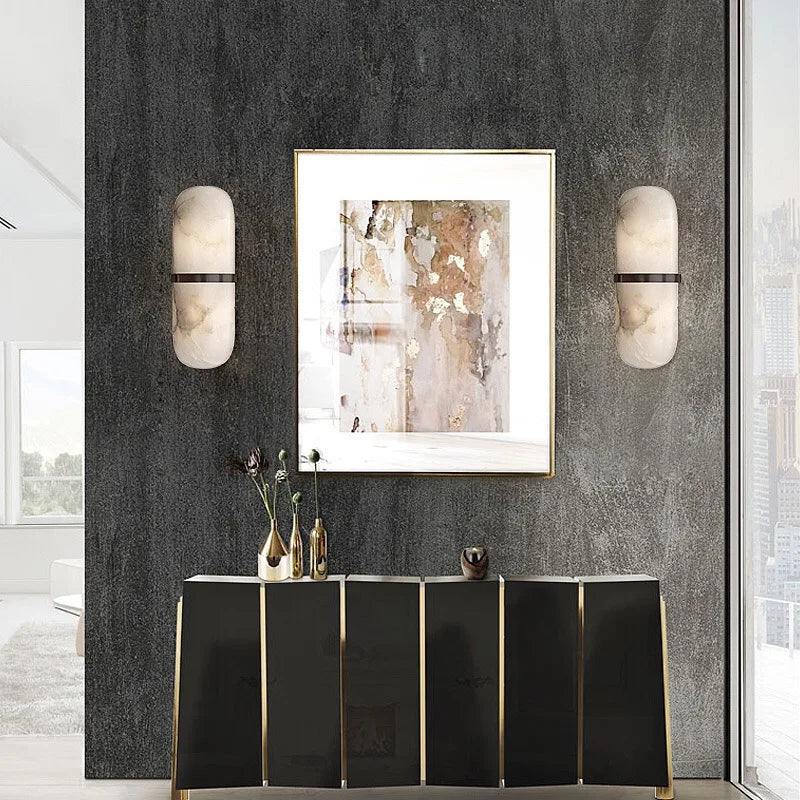 applique murale led en marbre naturel et laiton - vue 3 sur 6