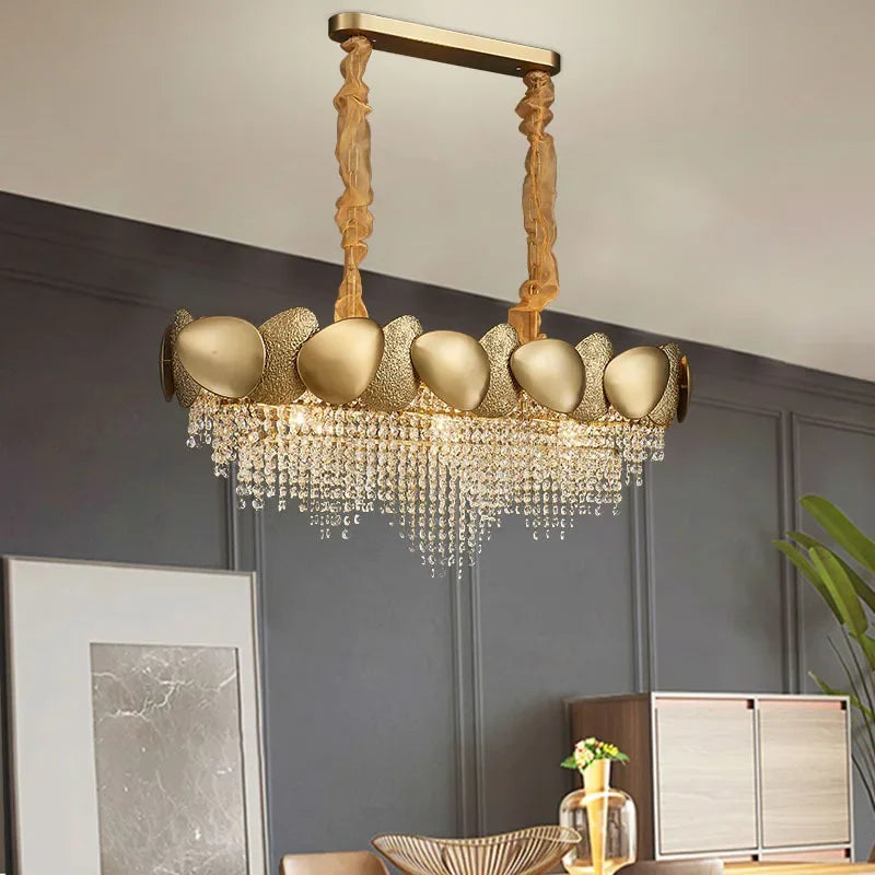 lustre moderne en cristal avec pampilles et led