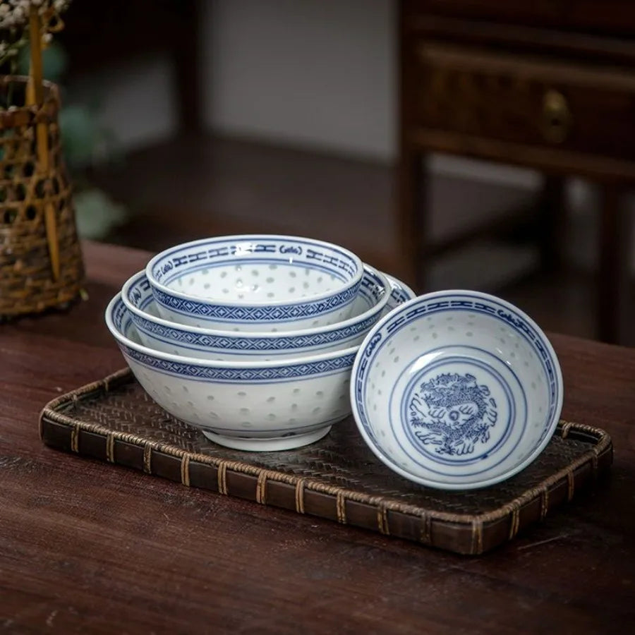 Bol porcelaine jingdezhen motif dragon chinois ramen soupe - vue 5 sur 7
