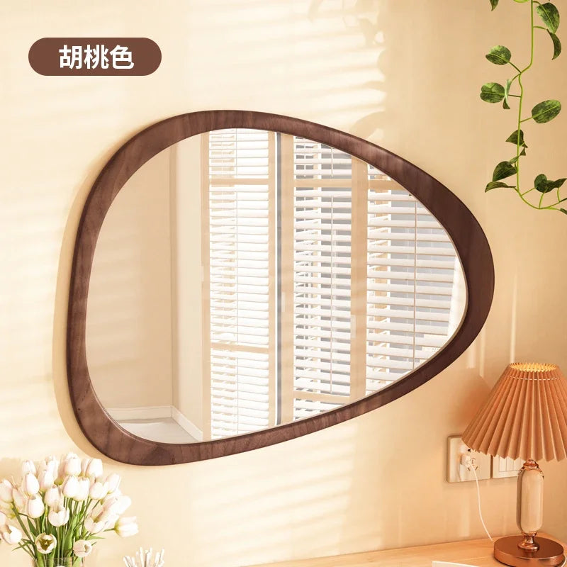 miroir en bois vintage tendance avec verre irrégulier pour maquillage HD - vue 9 sur 10