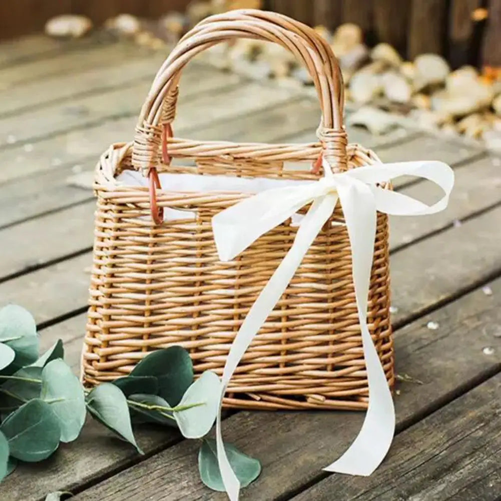 panier à fleurs en osier style rustique pour femmes - vue 3 sur 8