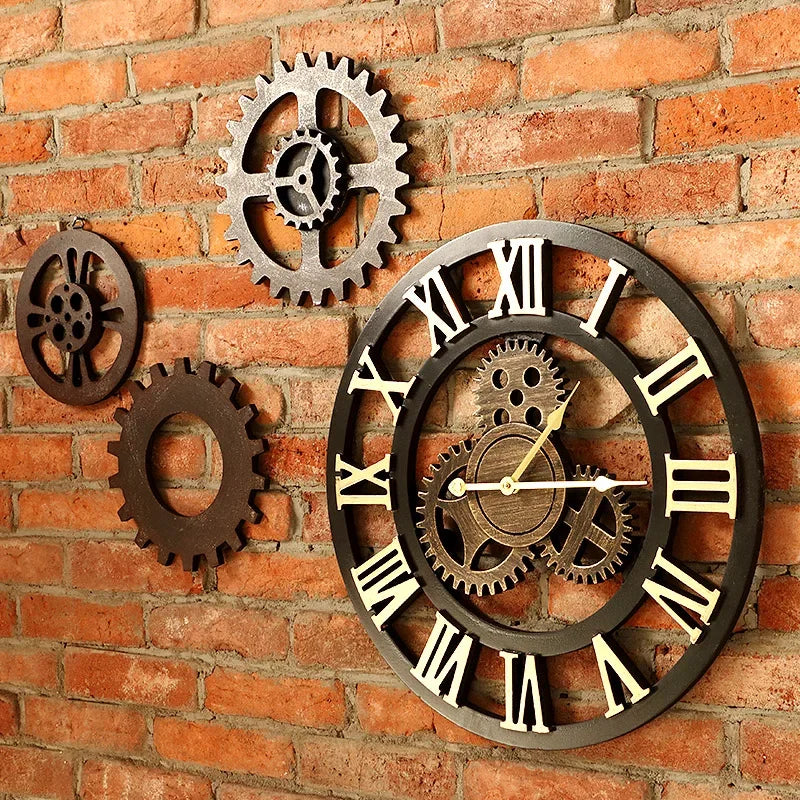 horloge murale vintage en bois 3d design rétro fait main décorative luxe