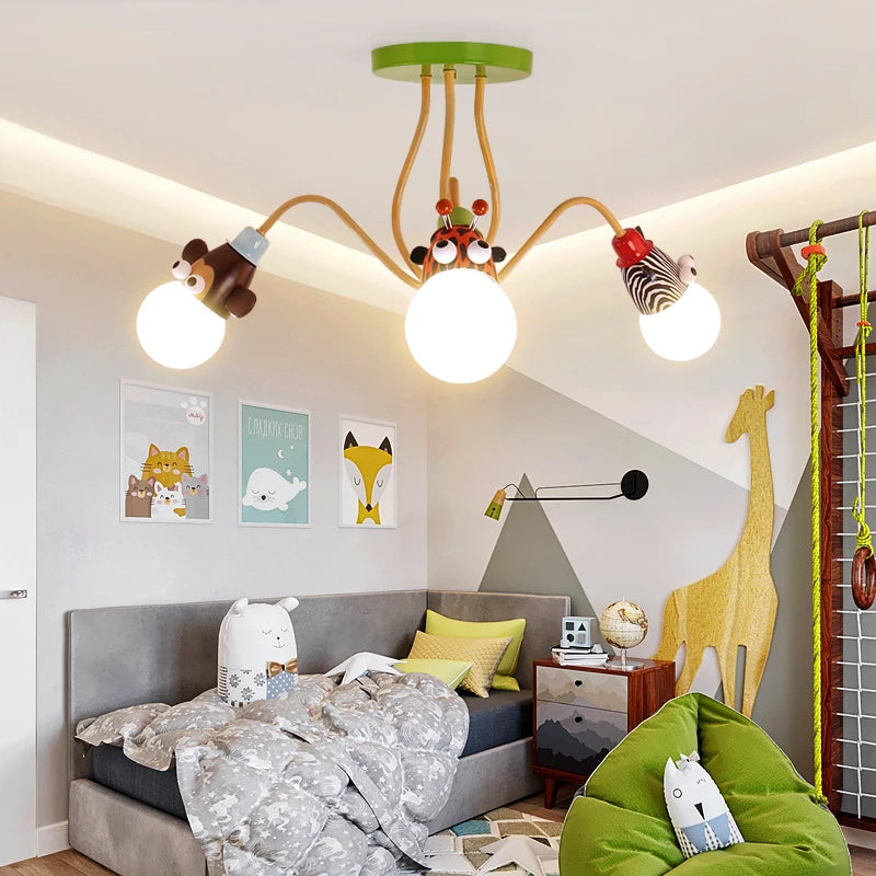 Cartoon Zebra Monkey Tiger Giraffe Animal Pendant Lamps LED E27 Kids Bedroom Hanging Light For Kindergarten Baby Child Decor - vue 5 sur 9