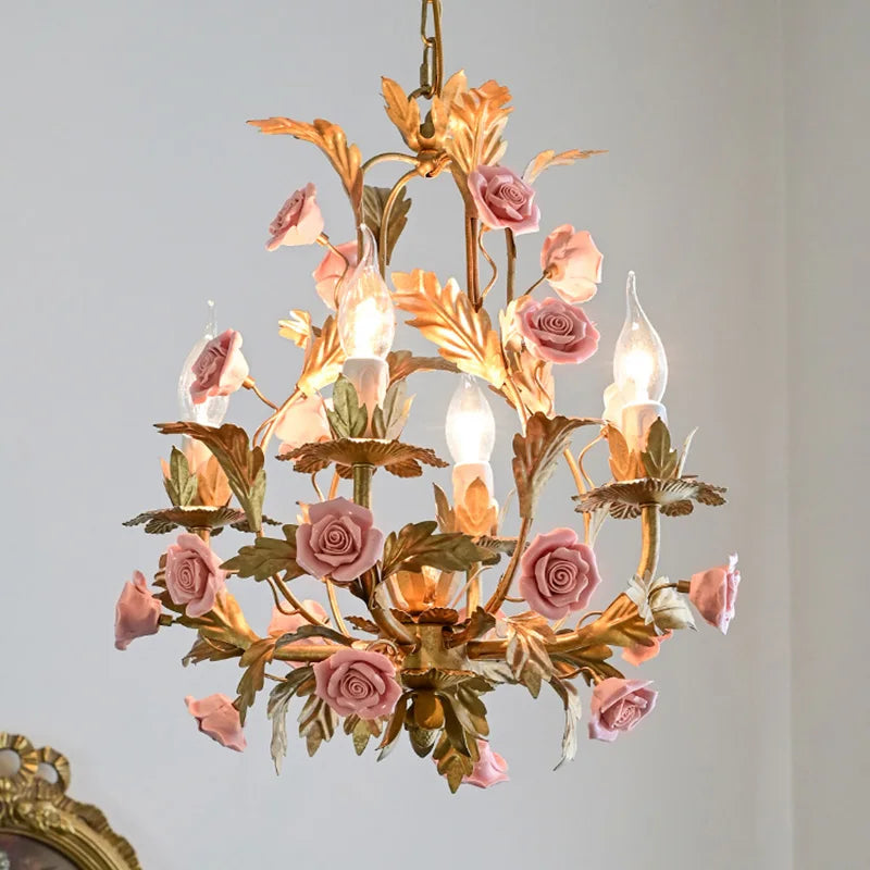 lustre led floral céramique cuivre rose déco intérieur