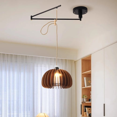 lustre à bascule en bois massif de noyer rétractable décoration nordique moderne - vue 2 sur 16