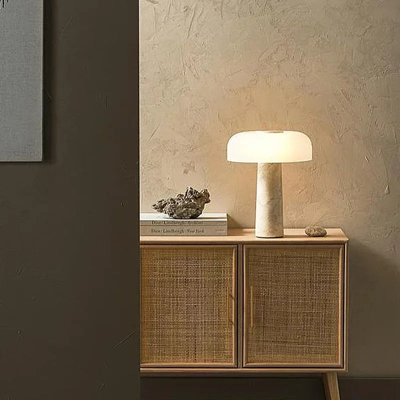 High Quality Cave Stone Desk Lamp White Glass Shade Table Light Fixture - vue 2 sur 7