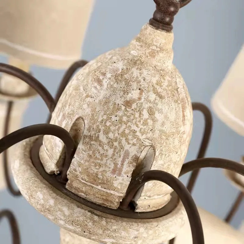 lustre vintage américain en bois avec oiseaux en tissu - vue 6 sur 6