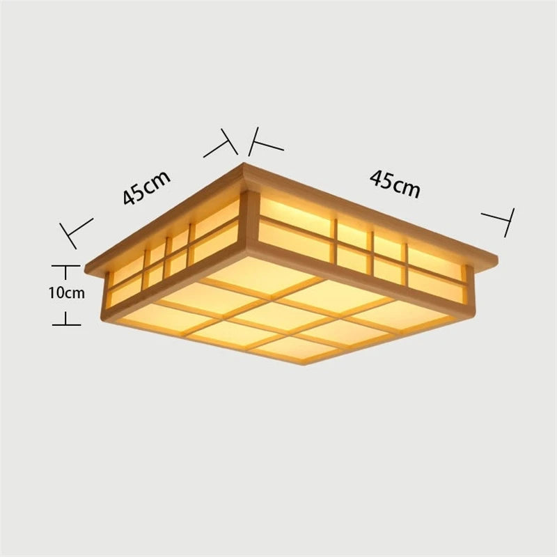 Plafonniers carrés en bois japonais salon moderne éclairage De plafond cuisine Restaurant luminaire LED lampara De Techo - vue 6 sur 7