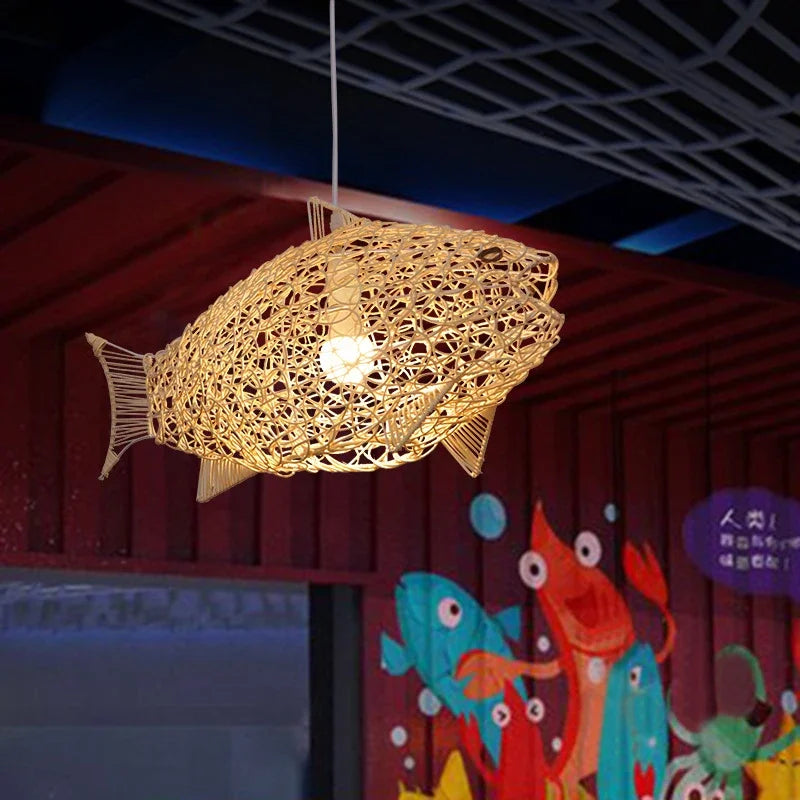 Nordique moderne suspension lumières créatif poisson Art bambou luminaire LED salon décor lampes suspendues cuisine Restaurant lumière