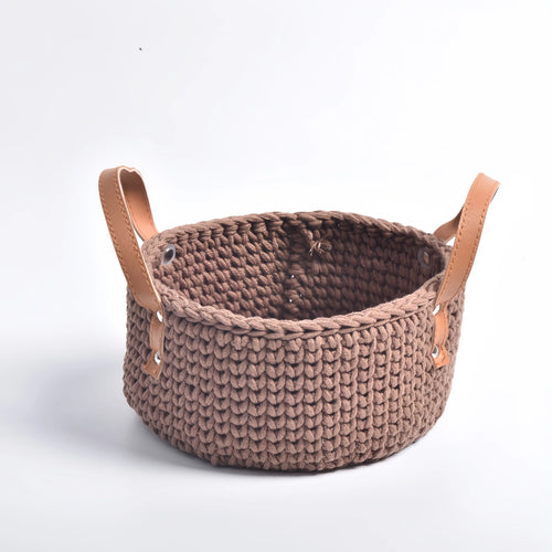 panier de rangement tricoté à la main en coton avec poignée en cuir - vue 17 sur 16