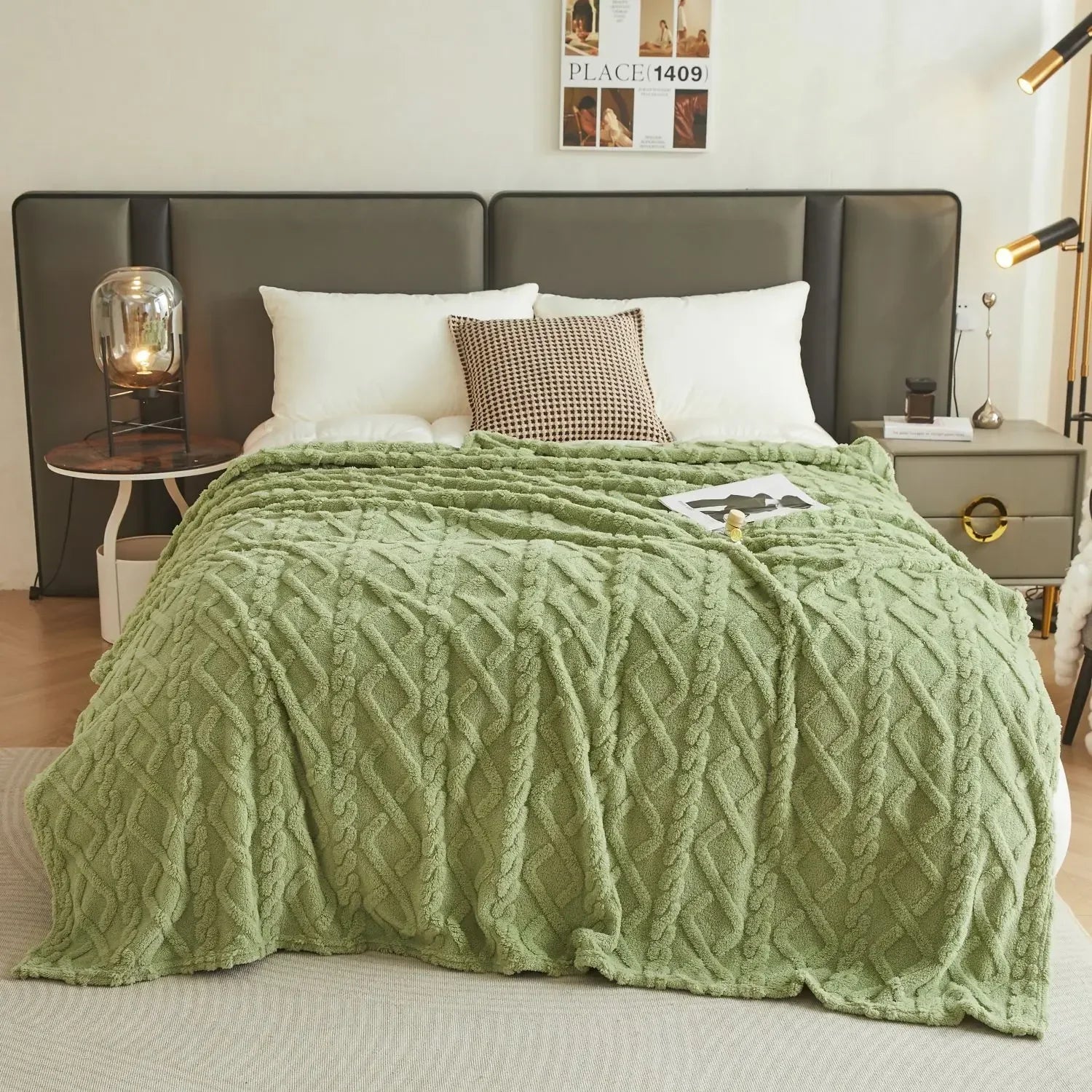 plaid flanelle polaire doux et chaud uni - vue 2 sur 7
