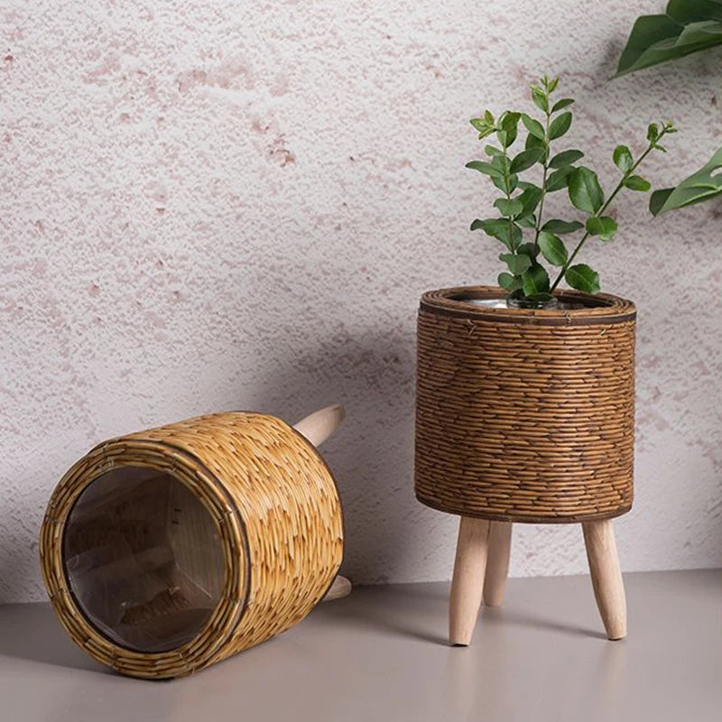 étagère à fleurs nordique en imitation rotin avec pieds amovibles
