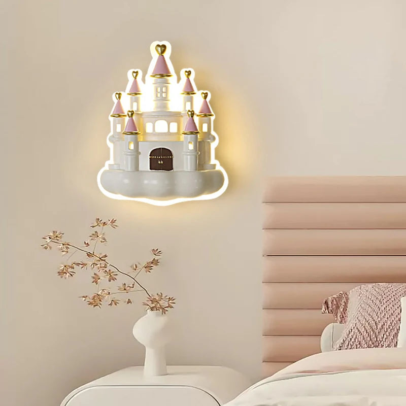 applique murale led château de dessin animé pour chambre fille protection yeux bébé - vue 3 sur 7