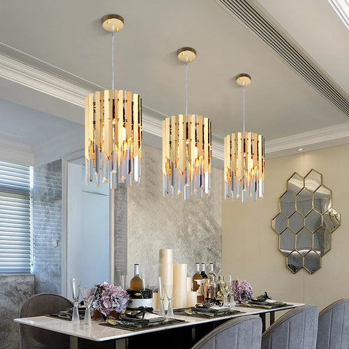 lustre en cristal chromé doré avec éclairage vintage intérieur