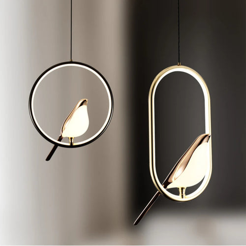 lustre nordique or acrylique avec oiseaux bar led suspendus - vue 5 sur 7