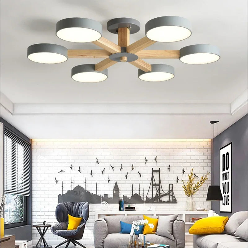 Modern Wooden Ceiling Light For Living Room 3/6/8 Lights Indoor Led Lights Luminaire Suspension Decoration Bedroom Hanglamp - vue 6 sur 15