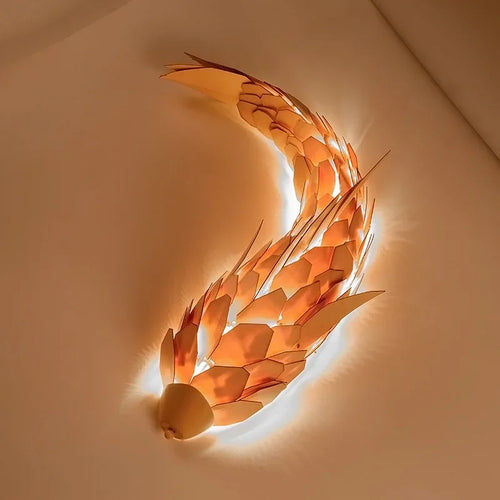 applique murale Créatif à la main Style chinois bois poisson brillante LED 12W salon chevet escalier éclairage décor - vue 3 sur 7