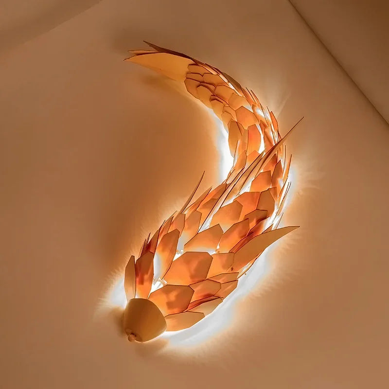 applique murale Créatif à la main Style chinois bois poisson brillante LED 12W salon chevet escalier éclairage décor - vue 3 sur 7