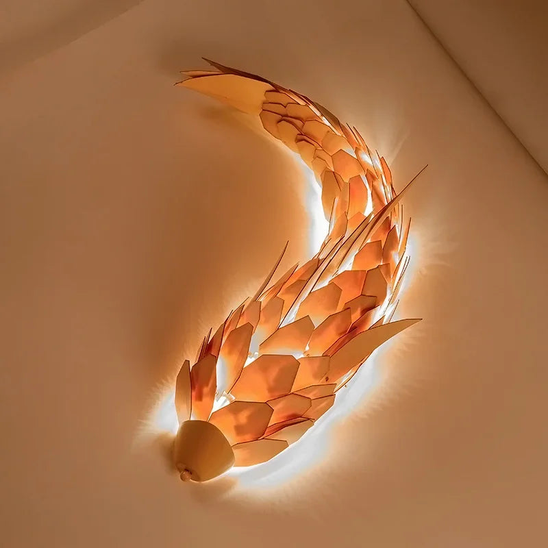 applique murale Créatif à la main Style chinois bois poisson brillante LED 12W salon chevet escalier éclairage décor