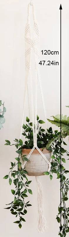 support de plante en macramé suspendu fait main en coton naturel - vue 24 sur 23