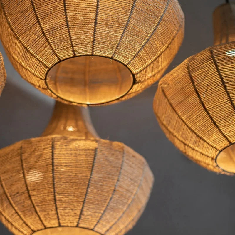 lustre en corde de chanvre tissé à la main style wabi sabi - vue 6 sur 10