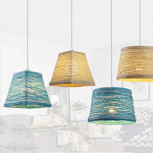 suspension moderne à led en rotin pour intérieur créatif - vue 6 sur 8
