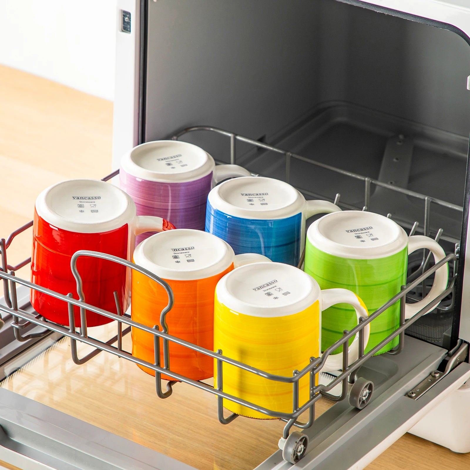 Service tasses grès motif artisanal grande capacité - vue 6 sur 7