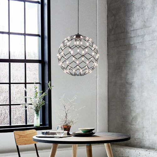 Nordique minimaliste Led lustre noir boule de fer suspension lampe salon décoration chambre Table à manger Bar décor lustre