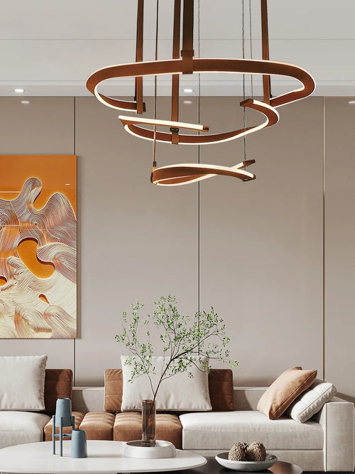 Modern leather Led chandelier dimmable dining room, living room, bedroom, hall chandelier, home decoration lighting fixture - vue 2 sur 10