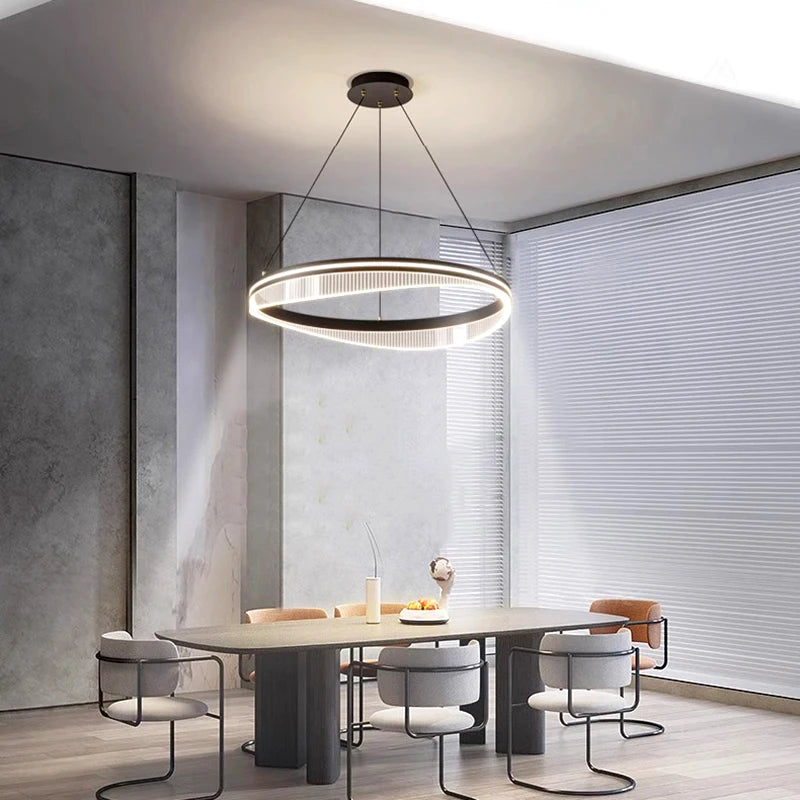 lustre led moderne rond noir intérieur pour éclairage salon