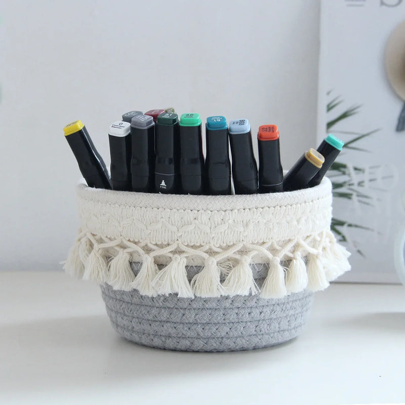boîte de rangement minimaliste en corde de coton pour stylos