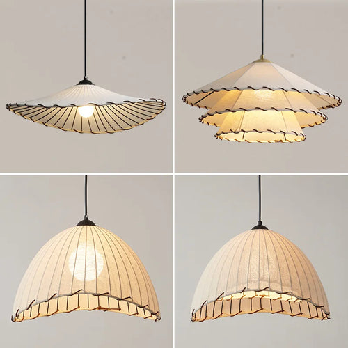 lustre en tissu chinois avec chapeau de paille et lumière led - vue 2 sur 14