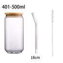 Tasse verre borosilicate forme canette couvercle bambou paille
