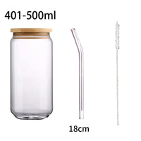 Tasse verre borosilicate forme canette couvercle bambou paille